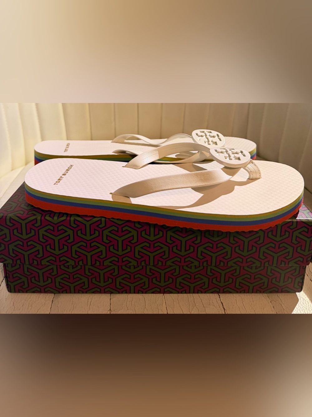🦋 Tory Burch Minnie Flip Flop - Ivory Multi 7 🦋 - Picture 8 of 9